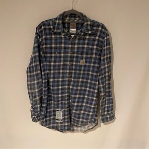 Carhartt FR Flame Resistant Blue White Plaid Flannel Long Sleeve M